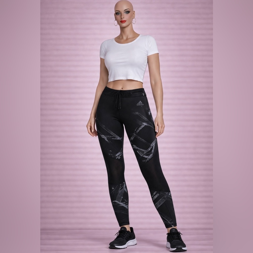 Adidas Climacool Running Leggings XS Black Pattern Mesh Panels Tight Fit